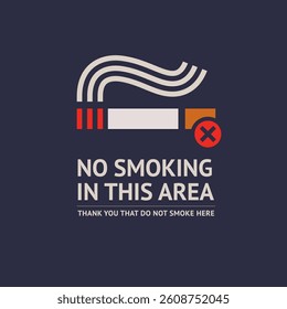 No smoking cigarette sticker, label no smoking in this area, vector illustration for print