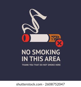 No smoking cigarette sticker, label no smoking in this area, vector illustration for print