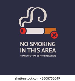 No smoking cigarette sticker, label no smoking in this area, vector illustration for print
