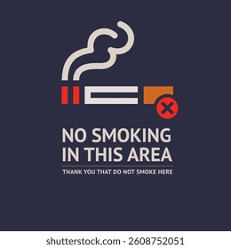 No smoking cigarette sticker, label no smoking in this area, vector illustration for print