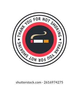 No smoking cigarette sticker, label no smoking in this area, vector illustration
