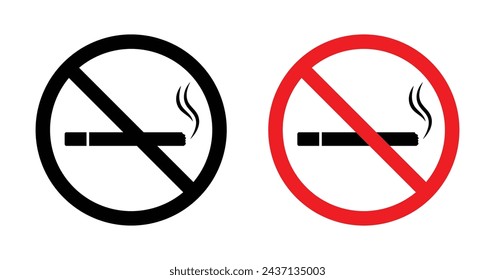 No Smoking Cigarette Vector Illustration Set. Ban Cigarette Smoke and Tobacco sign suitable for apps and websites UI design style.