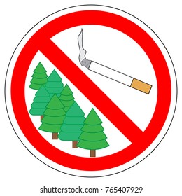 No smoking cigarettes in forest, prohibitory sign, vector