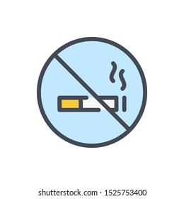 No smoking color line icon. Сrossed circle cigarette vector outline colorful sign.