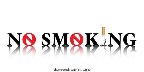 No Smoking concept with the i in smoking being replaced by a stubbed out cigarette and the o being replaced by a forbidden sign. EPS10 vector format.