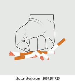 no smoking concept. Hand holding cigarette. Smoking kills. Burning cigarette with smoke.