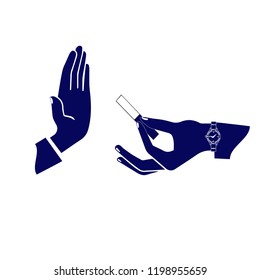 No Smoking Concept Vector. Anti Tobacco. Hand Offers To Smoke Holding A Pack Of Cigarettes. Gesture Rejection. Proposal Smoke. Isolated Flat Cartoon Illustration