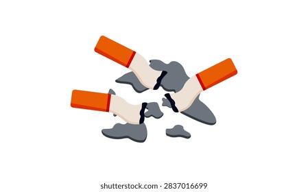 No smoking concept vector illustration featuring broken cigarettes, ash, and quitting addiction symbol