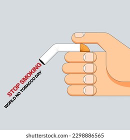 No smoking concept for world no tobacco day campaign with cigarette in hand flat design style, vector illustration