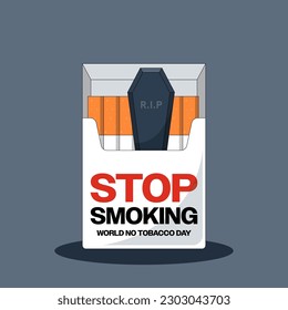 No smoking concept for world no tobacco day campaign with cigarette and coffin flat design style, vector illustration