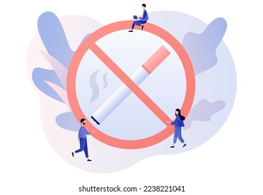 No smoking. Crossed out sign with cigarette. Rejection of nicotine, stop smoke, healthy habits. Modern flat cartoon style. Vector illustration on white background