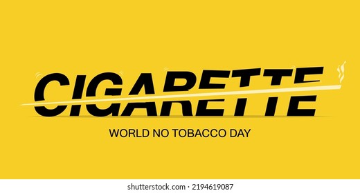 No fumar y cortar el icono del cigarrillo en el fondo amarillo. Día Mundial Sin Tabaco. Diseño creativo para el sitio web de carteles y portadas Cutting, lung cancer, Vector ilustración.