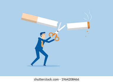 No smoking and cut cigarette out with scissors, Vector illustration in flat style