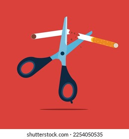 No smoking and cut cigarette out with scissors. Flat style vector illustration.