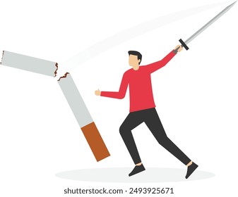 No smoking and cut cigarette out with scissors, Vector illustration in flat style

