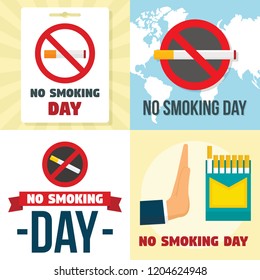 No smoking day banner set. Flat illustration of no smoking day vector banner set for web design