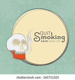 No Smoking Day concept with human skull and text Quit Smoking in rounded frame on grungy background.