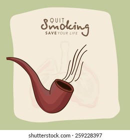 No Smoking Day concept with tobacco pipe and human lungs on stylish background.