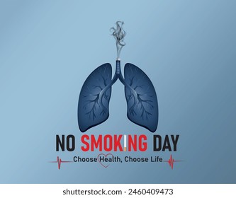 No Smoking Day. Lungs creative design for posters and banners on a blue background. No Tobacco Day Vector illustration. Choose Health, Choose Life.