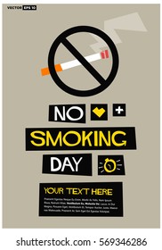 No Smoking Day in March (Flat Style Vector Illustration Sign Poster Design) with Text Box Template