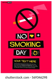 No Smoking Day in March (Flat Style Vector Illustration Sign Poster Design) with Text Box Template