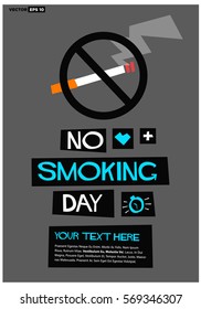 No Smoking Day in March (Flat Style Vector Illustration Sign Poster Design) with Text Box Template
