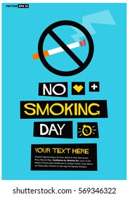 No Smoking Day in March (Flat Style Vector Illustration Sign Poster Design) with Text Box Template