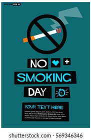 No Smoking Day in March (Flat Style Vector Illustration Sign Poster Design) with Text Box Template