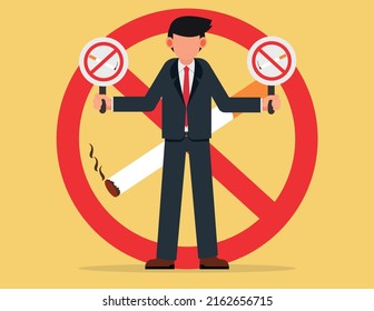No Smoking Day, May 31st World No Tobacco Day. Stop Smoking Campaign, Businessman holding a no smoking sign