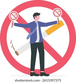 No Smoking Day, May 31st World No Tobacco Day. Stop Smoking Campaign, Businessmen holding a no smoking sign

