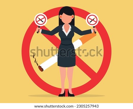 No Smoking Day, May 31st World No Tobacco Day. Stop Smoking Campaign, Businesswomen holding a no smoking sign