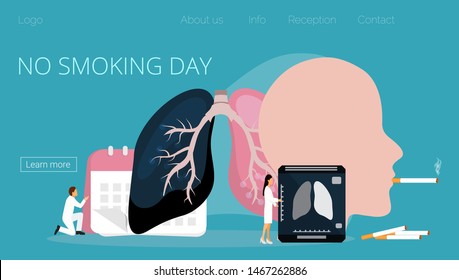 No smoking day, selebreted on the third Thursday of November and World No Tobacco Day in May. Healthcare, medical concept vector, doctors warn smokers about the dangers, consequences of lung cancer.