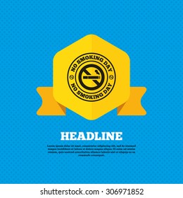 No smoking day sign icon. Quit smoking day symbol. Yellow label tag. Circles seamless pattern on back. Vector