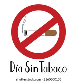 No smoking day in Spain, 31 may. Burn cigarrette and red prohibition sing vector. Translation: The text on image that says "Día sin tabaco" means no tobacco day in spanish.