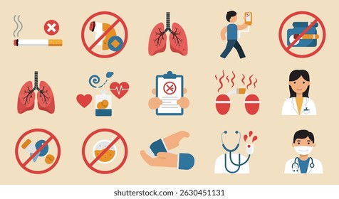 No Smoking Design Elements Clip Art Decoration, Flat Design Vector Illustration