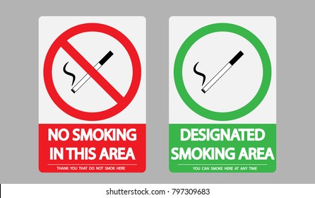 No smoking and designated smoking area sign