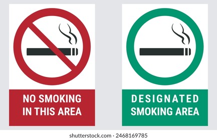 No smoking and designated smoking area signs