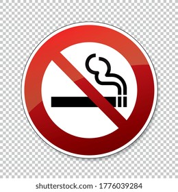 No smoking. Do not smoke in this area, prohibition sign, on checked transparent background. Vector illustration. Eps 10 vector file.