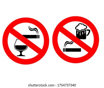 No fumar y No beber señales prohibidas ilustraciones vectoriales