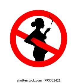 No smoking during pregnancy. Forbidden sign. Vector illustration. Isolated on white background