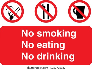 No Smoking No Eating No Drinking Symbols With Sign Board