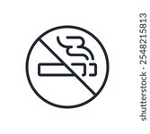 No smoking editable stroke outline icon isolated on white background flat vector illustration. Pixel perfect. 64 x 64