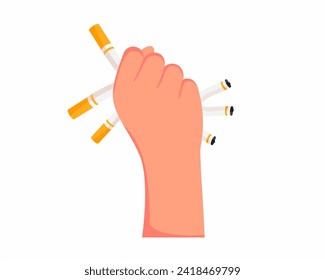 No smoking Hand crushing the cigarette or promoting rejection of nicotine vector illustration