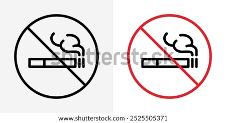 No smoking icon. No smoking area sign. Stop cigarette smoke vector illustration. Nicotine warning banner. Tobacco prohibition label. Non smoke room. Bad habit addiction sticker. Danger area red sign.