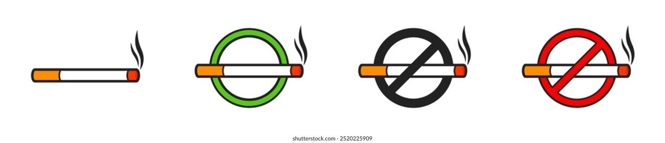 No smoking icon. Cigarette prohibition symbol
