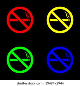 No smoking icon, color set. Black background