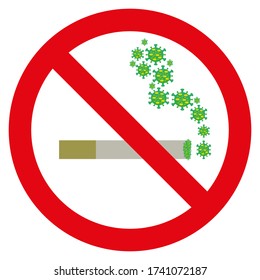 No smoking icon, with corona virus smoke, the dangers of smoking during the corona virus pandemic