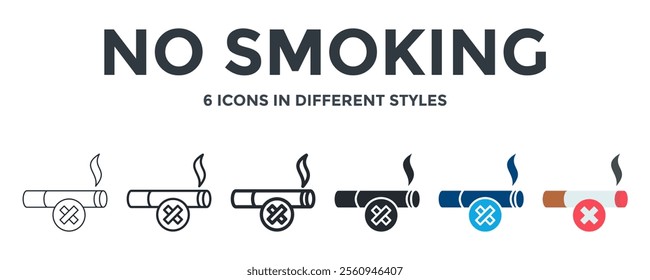 NO SMOKING icon in different style vector illustration. Designed in thin line, regular line, bold line, glyph, color fill, and flat style can be used for web