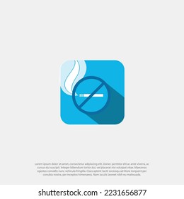 Icono de no fumar. Icono vectorial de diseño plano para aplicación o logotipo rectángulo azul, humo o tabaco