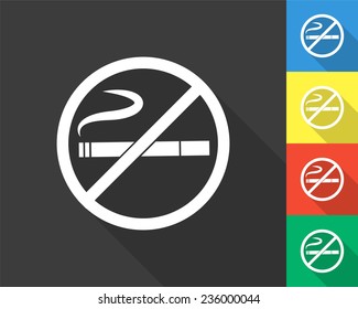 no smoking icon - gray and colored (blue, yellow, red, green) vector illustration with long shadow